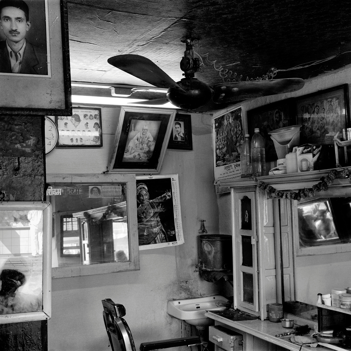 Barber shop interior, Nasik, Maharashtra.