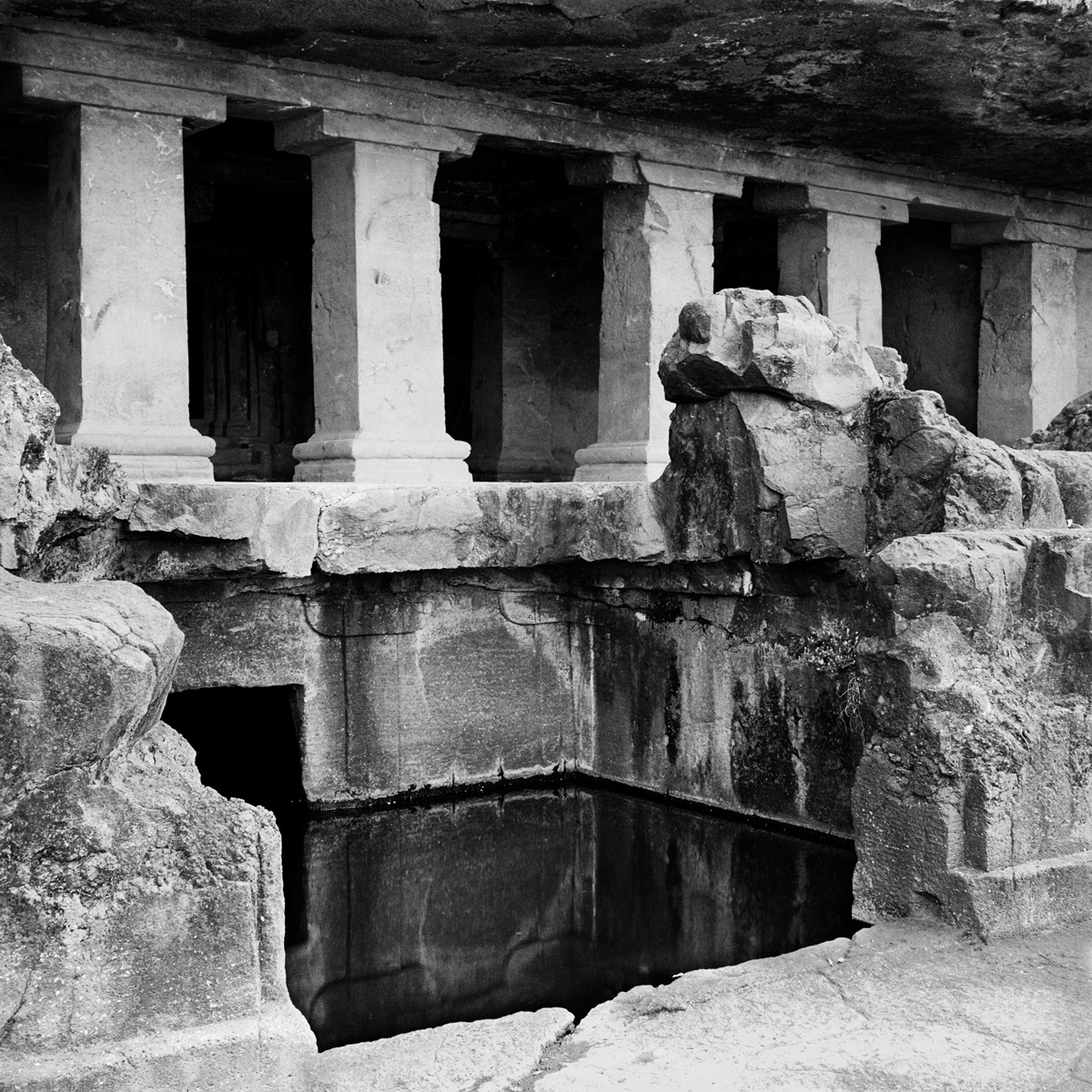 Bathing pool outside a cave temple, Ellora, Maharashtra.