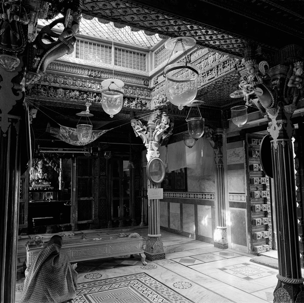 Interior of a small, neighborhood Jain temple, Ahmedabad, Gujarat.