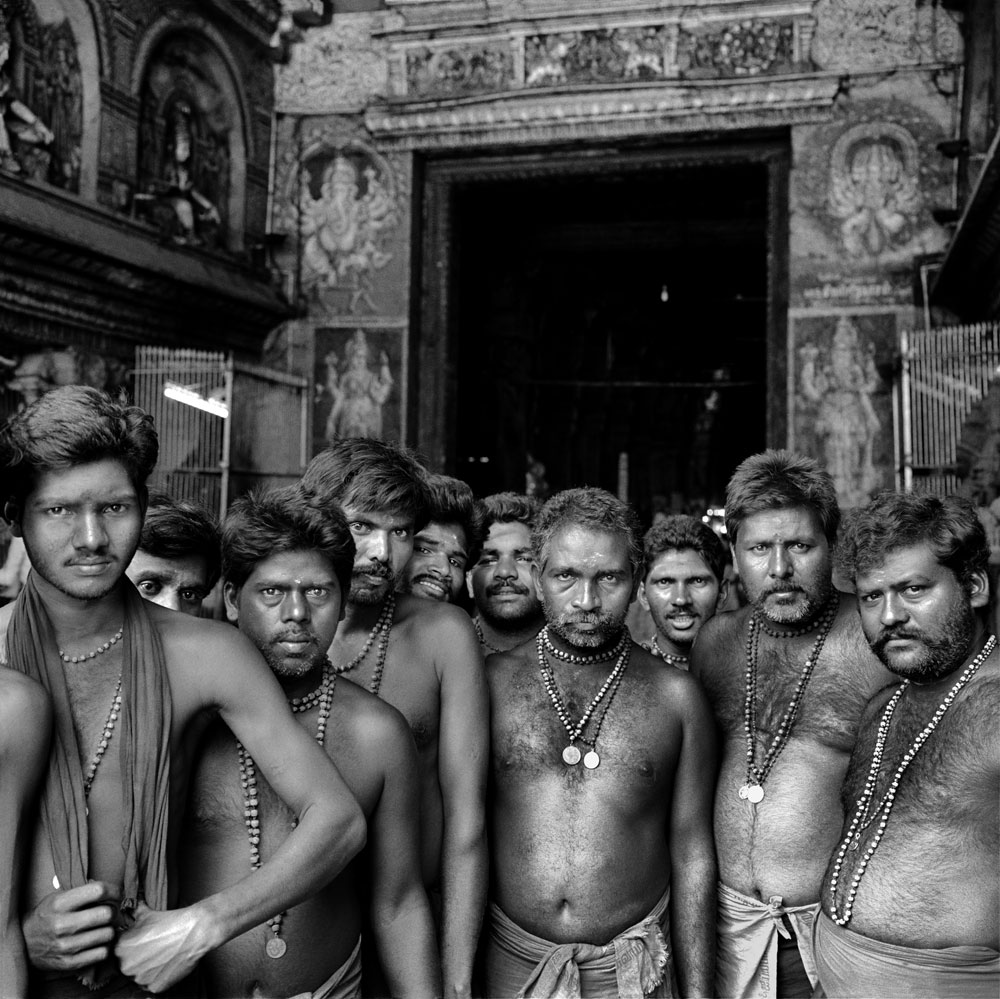 Ayappan pilgrims visiting the Sri Meenakshi Temple, Madurai, Tamil Nadu.